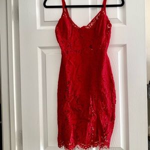 Fashion Nova Red Lace Midi Dress NWT